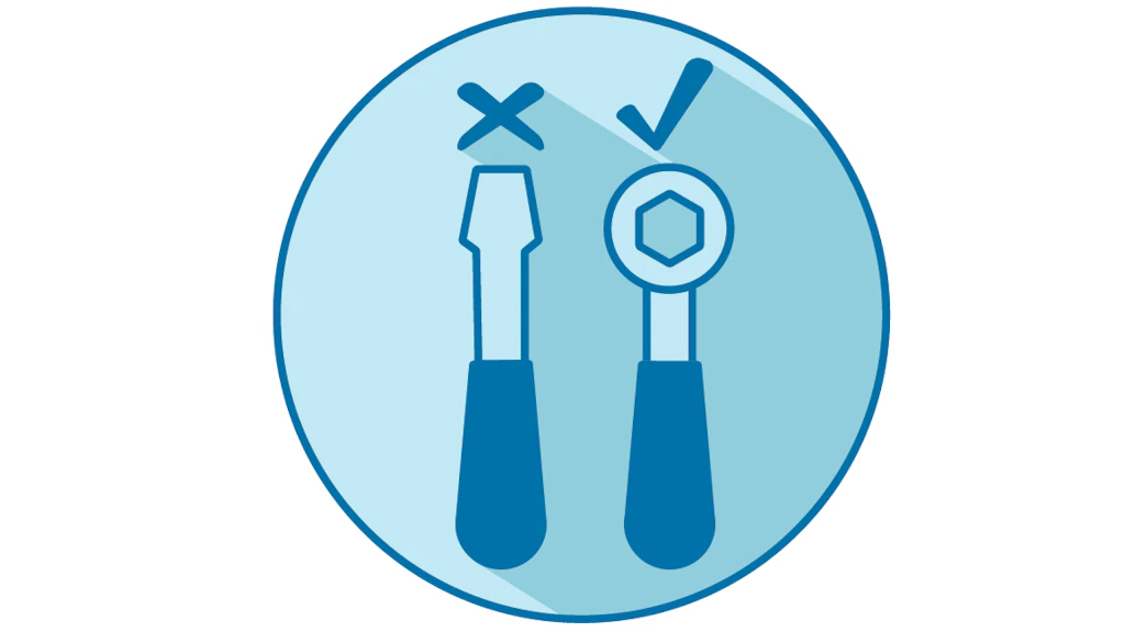 Two different tools are shown. Above one is a cross and above one a good sign.